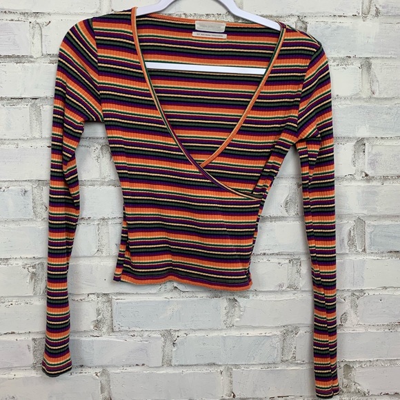 Urban Outfitters Tops - Urban Outfitters Striped Long-Sleeve Crop Top | S